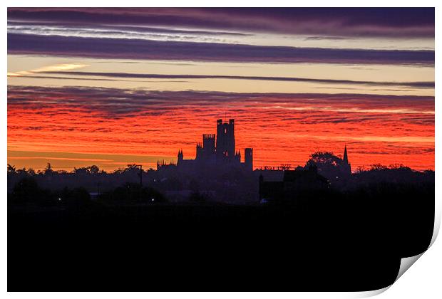 Dawn behind Ely Cathedral, 5th November 2022 Print by Andrew Sharpe