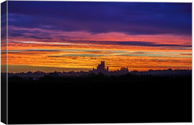 Dawn behind Ely Cathedral, 5th November 2022 Canvas Print by Andrew Sharpe