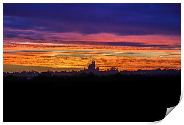 Dawn behind Ely Cathedral, 5th November 2022 Print by Andrew Sharpe