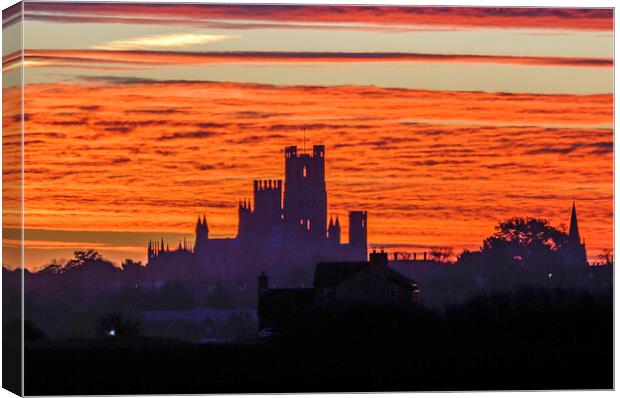 Dawn behind Ely Cathedral, 5th November 2022 Canvas Print by Andrew Sharpe