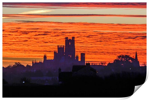 Dawn behind Ely Cathedral, 5th November 2022 Print by Andrew Sharpe
