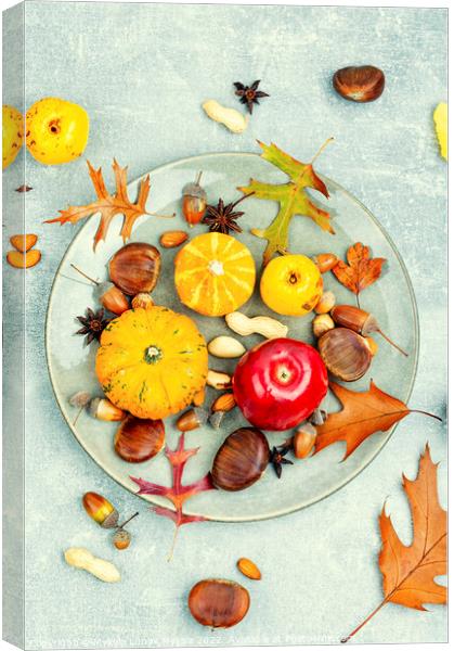 Autumn food, pumpkins and nuts. Canvas Print by Mykola Lunov Mykola