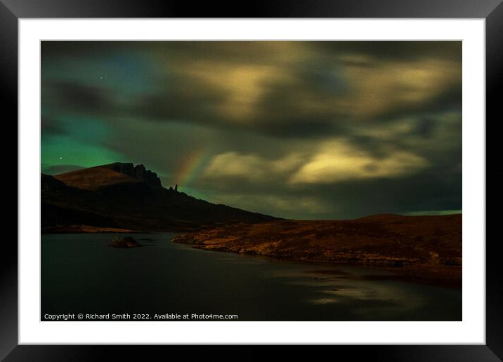 Northern Lights and a moon lit rainbow over the Old Man of Storr Framed Mounted Print by Richard Smith