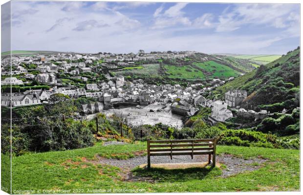 Port Isaac seat with a view Cornwall Canvas Print by Diana Mower