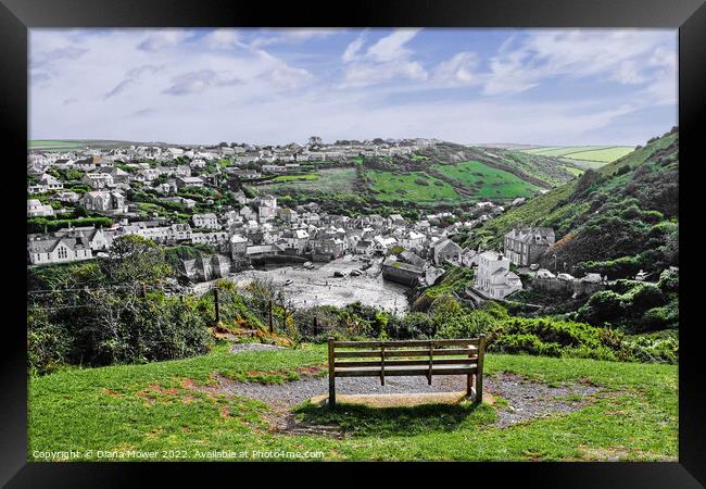 Port Isaac seat with a view Cornwall Framed Print by Diana Mower