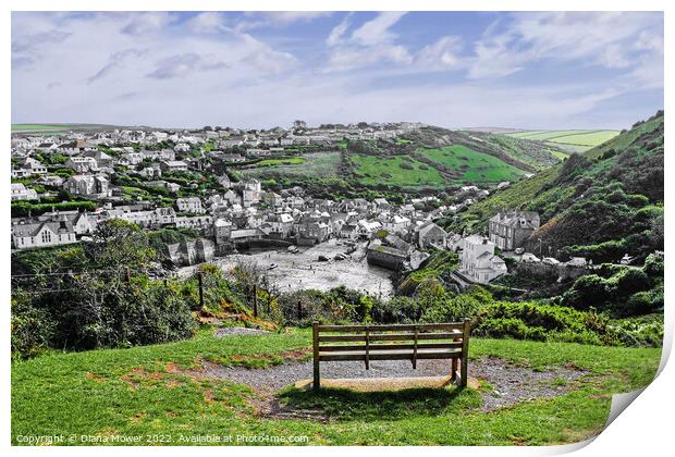 Port Isaac seat with a view Cornwall Print by Diana Mower