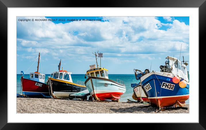 Fishing Boats On Beer Beach In Devon Framed Mounted Print by RICHARD MOULT