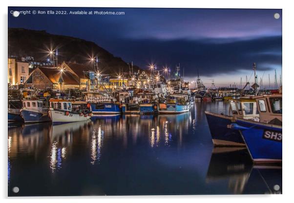 Night Fishing in Scarborough Acrylic by Ron Ella