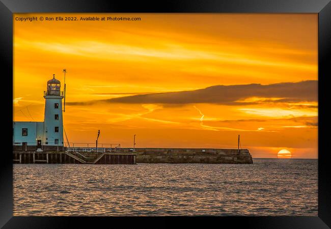 Scarborough Lighthouse at Sunrise Framed Print by Ron Ella