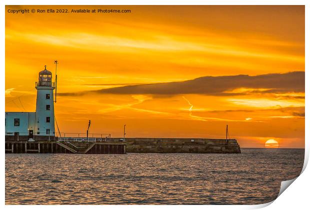 Scarborough Lighthouse at Sunrise Print by Ron Ella