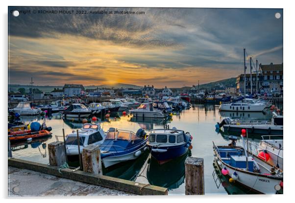 West Bay Harbour Dorset Acrylic by RICHARD MOULT