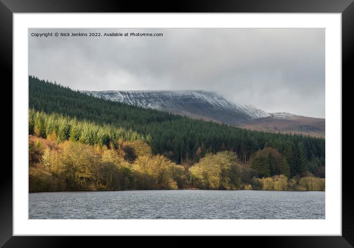 Pentwyn Reservoir and Winter Surroundings Brecon Beacons Framed Mounted Print by Nick Jenkins
