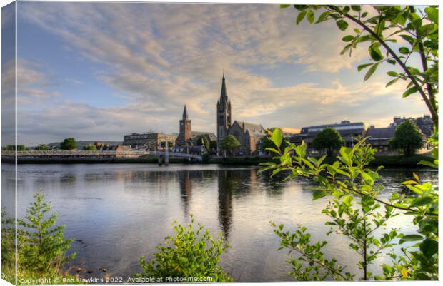 Inverness church reflections Canvas Print by Rob Hawkins