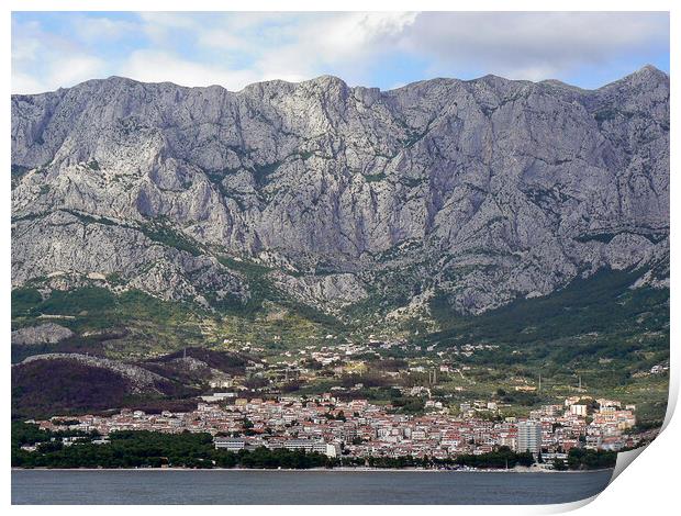 Makarska under Mount Biokovo Print by Jason Wells