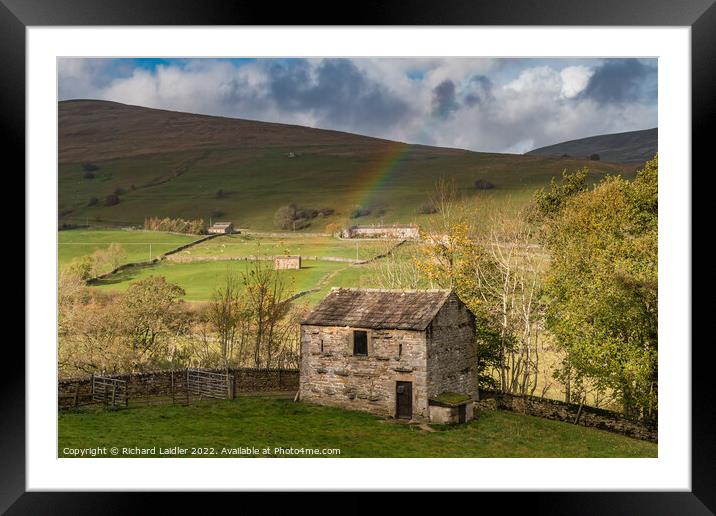 Swaledale Barns and Rainbow Nov 2022 (1) Framed Mounted Print by Richard Laidler
