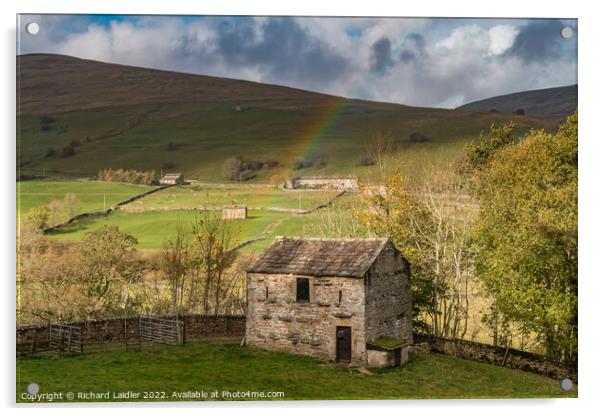 Swaledale Barns and Rainbow Nov 2022 (1) Acrylic by Richard Laidler