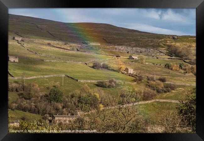 Swaledale Barns and Rainbow (2) Framed Print by Richard Laidler