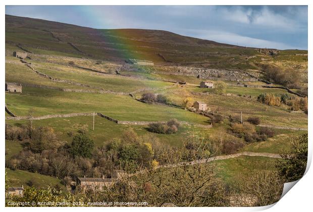 Swaledale Barns and Rainbow (2) Print by Richard Laidler