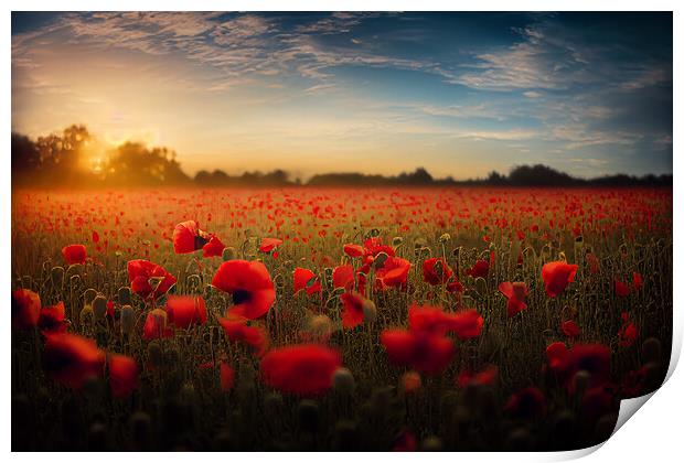 Poppy field sunset Print by Picture Wizard