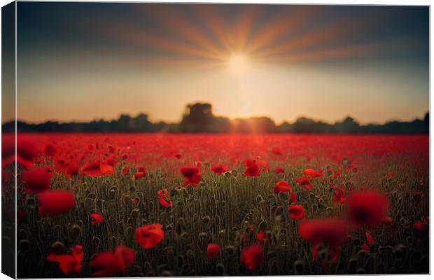 Poppy field sunset Canvas Print by Picture Wizard