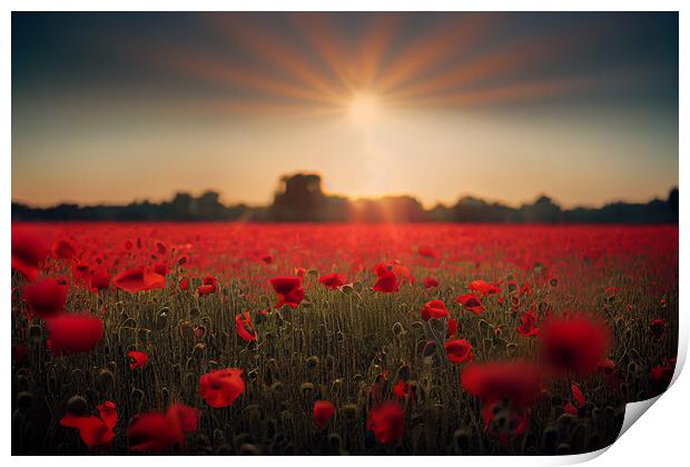 Poppy field sunset Print by Picture Wizard