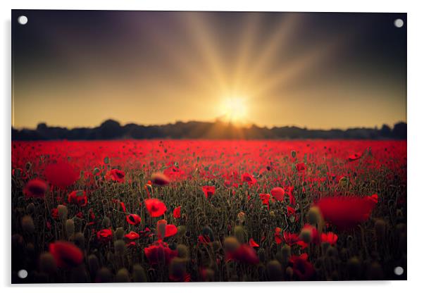 Poppy field sunset Acrylic by Picture Wizard