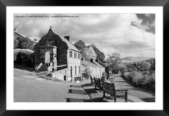 Muker Village Swaledale Yorkshire Dales Mono Framed Mounted Print by Pearl Bucknall