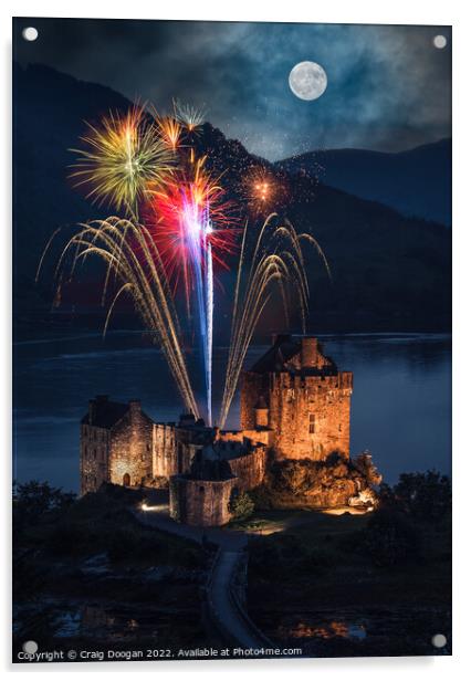 Eilean Donan Castle Fireworks Acrylic by Craig Doogan