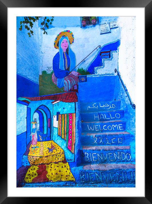 Morocco Blue Painting steps,  Framed Mounted Print by Maggie Bajada