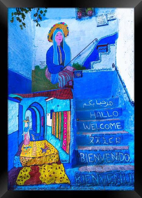 Morocco Blue Painting steps,  Framed Print by Maggie Bajada