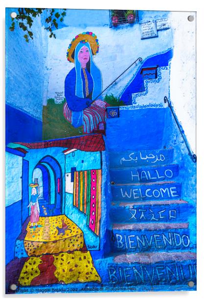 Morocco Blue Painting steps,  Acrylic by Maggie Bajada
