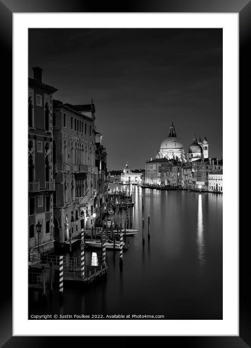 Night view of Santa Maria della Salute church, Grand Canal, Venice Framed Mounted Print by Justin Foulkes