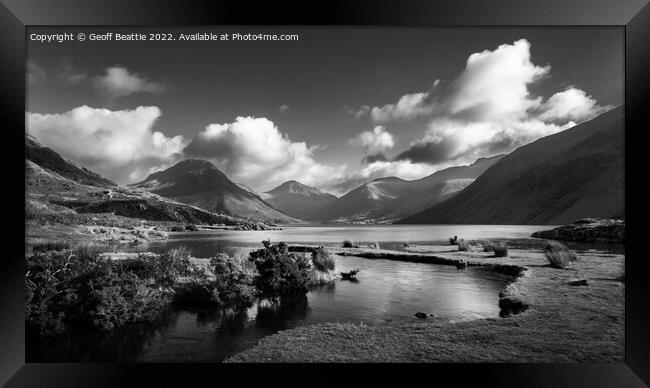 Wastwater. fluffy clouds, black and white Framed Print by Geoff Beattie