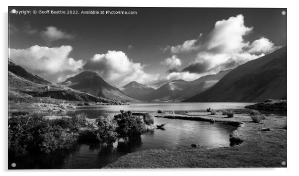 Wastwater. fluffy clouds, black and white Acrylic by Geoff Beattie