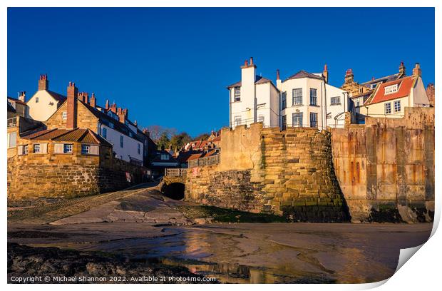 Early Morning at Robin Hoods Bay Print by Michael Shannon