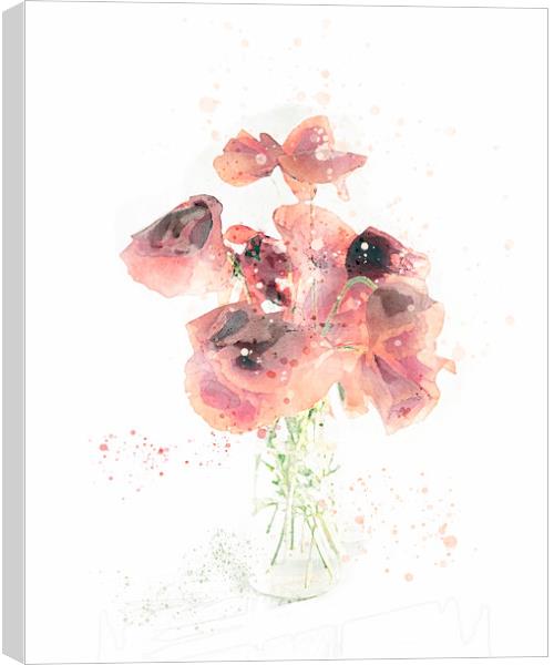 Watercolour poppies in vase Canvas Print by Geoff Beattie