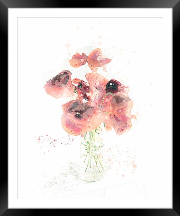 Watercolour poppies in vase Framed Mounted Print by Geoff Beattie