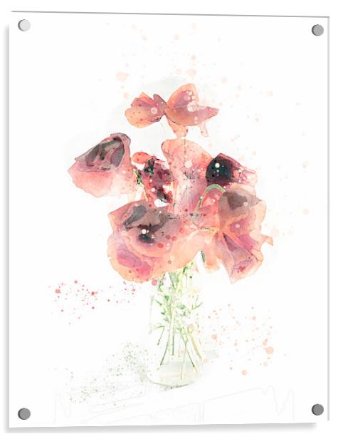 Watercolour poppies in vase Acrylic by Geoff Beattie