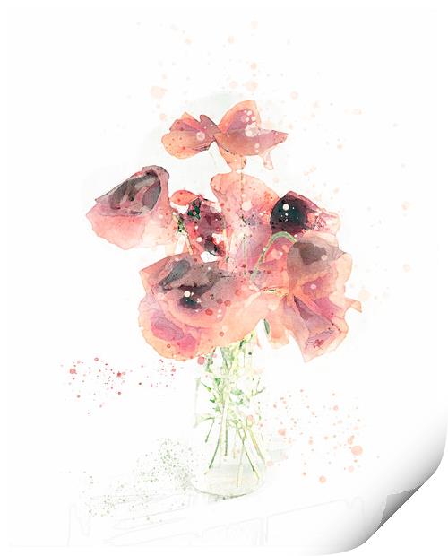 Watercolour poppies in vase Print by Geoff Beattie