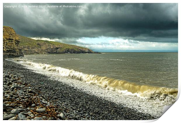 The Breaking Waves Dunraven Bay Glamorgan Heritage Print by Nick Jenkins
