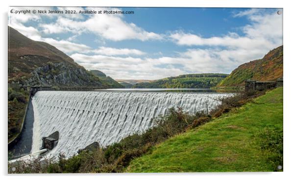 Caban Coch Dam with Cascading Water Elan Valley Acrylic by Nick Jenkins