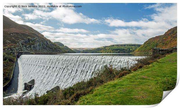 Caban Coch Dam with Cascading Water Elan Valley Print by Nick Jenkins