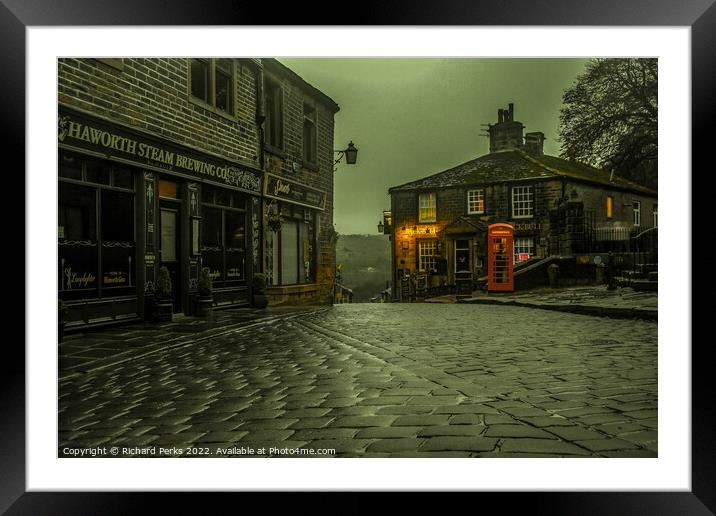 Black Bull Pub on a Rainy Day Framed Mounted Print by Richard Perks