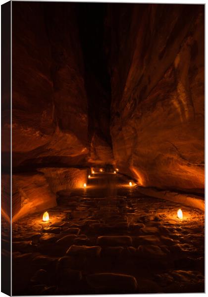 The Siq of Petra by Night Canvas Print by Dietmar Rauscher