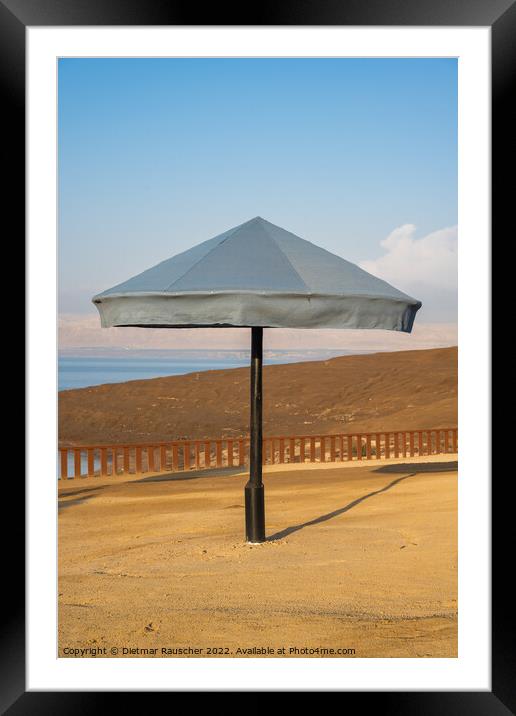 Beach Umbrella at the Dead Sea, Jordan Framed Mounted Print by Dietmar Rauscher