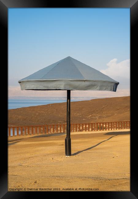 Beach Umbrella at the Dead Sea, Jordan Framed Print by Dietmar Rauscher