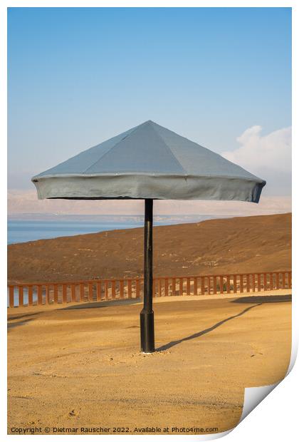 Beach Umbrella at the Dead Sea, Jordan Print by Dietmar Rauscher