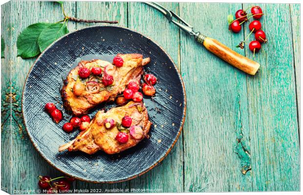 Meat on the bone roasted in berry sauce. Canvas Print by Mykola Lunov Mykola