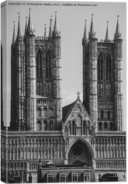 Lincoln Cathedral tower in  black and white Canvas Print by Christopher Keeley