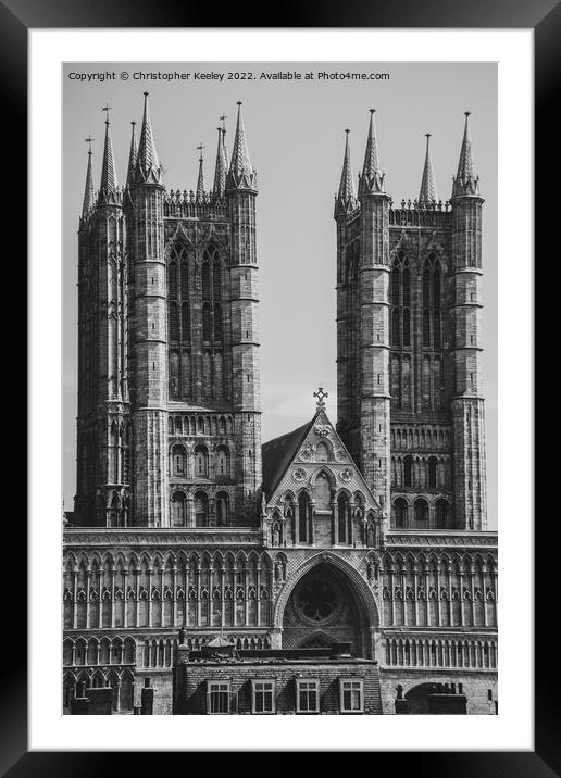 Lincoln Cathedral tower in  black and white Framed Mounted Print by Christopher Keeley